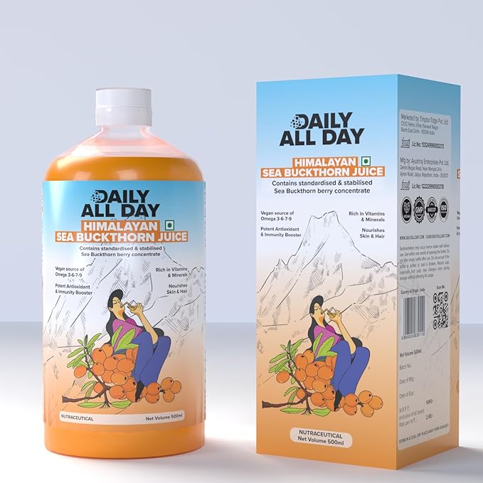 Himalayan Sea Buckthorn Juice Berry Pulp Concentrated 16.9 fl oz (500 ml) Supplements Makes up to 30 Glass Rich in Vitamin C Plant Based Vegan Omega 3-6-7-9 Skin Care