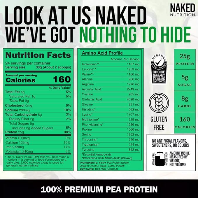 NAKED Chocolate Pea Protein Isolate 2LB Pure Micronized Creatine Monohydrate 500g (100 Servings) – Vegan Bulk Non-GMO Gluten Free Soy Free