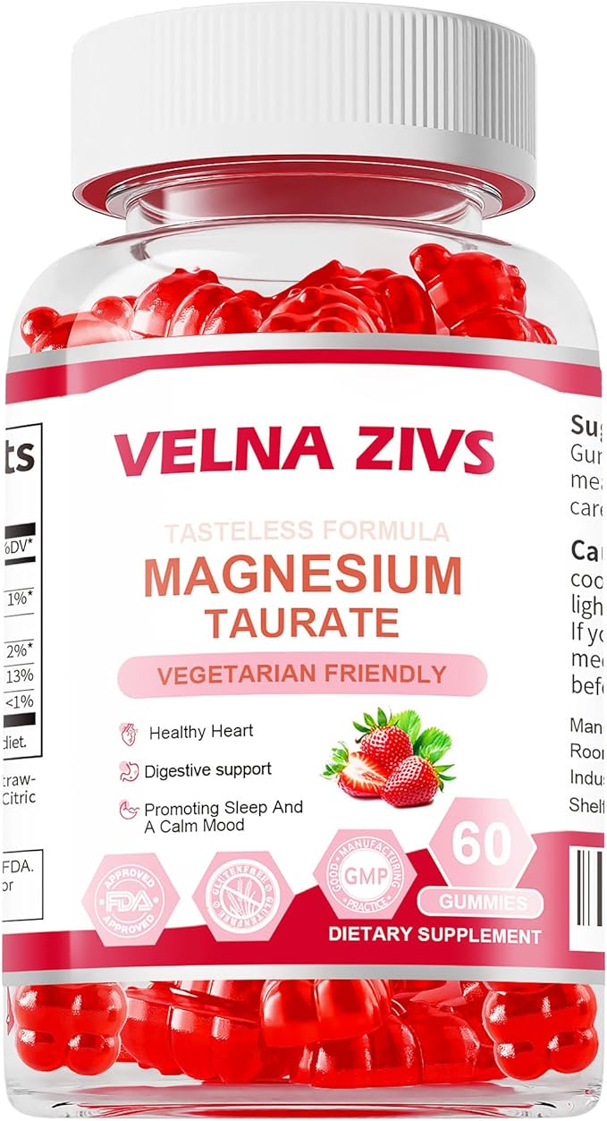 Magnesium Taurate Gummies 1800mg Magnesium Taurate Supplement High Absorption&amp chewable for Kid and Adults Muscle and Heart Health Support Vegan Gluten Free 60 Counts