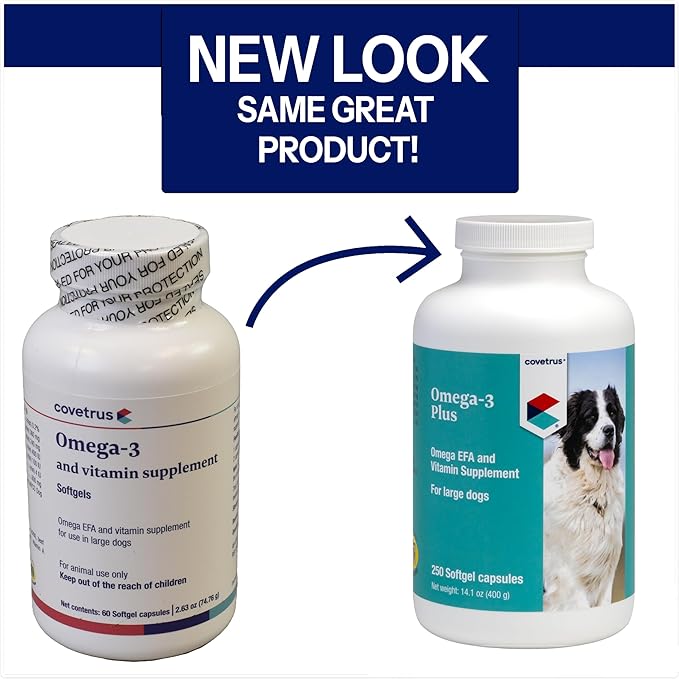 Covetrus Omega-3 Soft Gels for Large Dogs – Essential Fatty Acids with Vitamins A E &amp D3 – Skin Coat &amp Joint Supplement – 250 Count