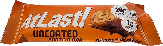 AtLast! Peanut Butter Protein Bars – Low Carb Keto-Friendly High Protein Gluten-Free Low Sugar Snack – 20g Protein Only 3g Net Carbs – Box of 12