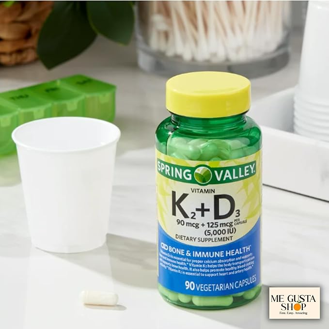 Spring Valley Vitamin K2 90mcg D3 125mcg 90 Count Vegetarian Capsule 180 Total Pack of 2 Includes Pills Organizer + Me Gustas Sticker