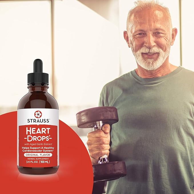 Strauss Naturals Heart Drops – Heart Health Supplements with Garlic Supplements &amp Premium Aged Garlic Extract to Help Maintain a Healthy Cardiovascular System - Vegan &amp Non-GMO – Original 225