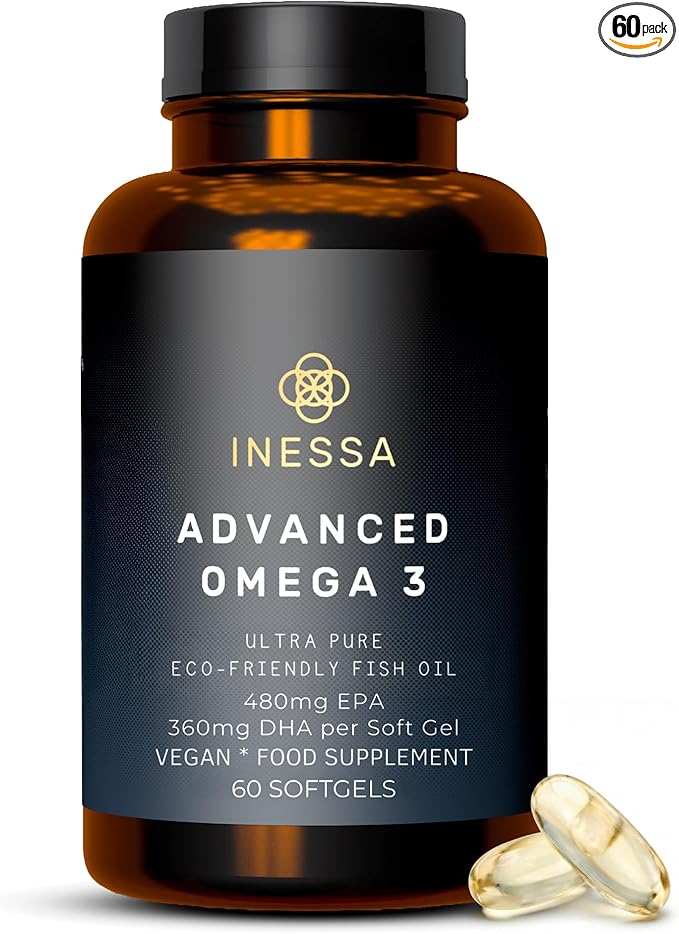 Omega 3 Fish Oil 1200mg (480mg EPA/360mg DHA per Capsule) High Strength Ultra Pure Eco Friendly 60 Capsules 2 Months Supply. GMP &amp Friends of The Sea Certification