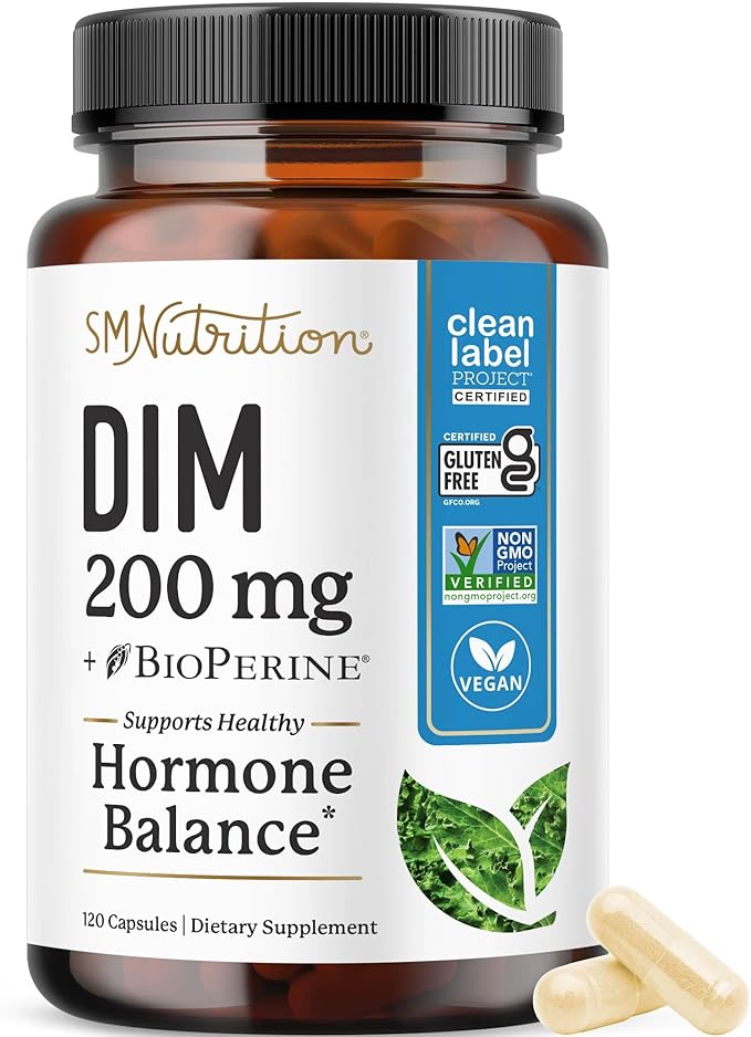 DIM Supplement 200 mg (120 Ct) | Estrogen Balance for Women &amp Men | Hormone Balance Hormonal Acne Supplements Menopause Antioxidant &amp PMS Support | Non-GMO Vegan Soy Free | 4 Month Supply
