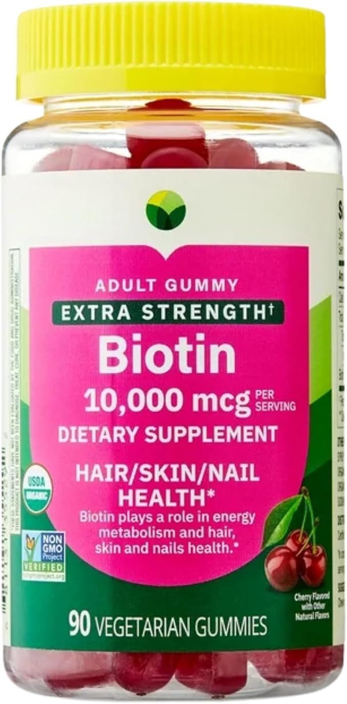 KP+ Biotin | Biotin10000 mcg Gummies Extra Strength | Supports Hair Skin &amp Nail Health | 90 Vegetarian Gummies | Cherry Flavor | Pack of 1