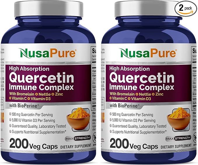 NusaPure Quercetin Complex: Bromelain Vitamin C Vitamin D3 Stinging Nettle Zinc | 200 Veggie Caps (Non-GMO Bioperine) (Pack of 2)