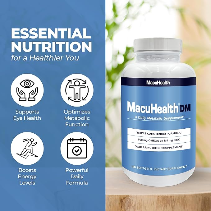 Macuhealth Daily Metabolic Triple Carotenoids with EPA/DHA Omega-3 - Vital Minerals with Zinc – 180 Softgels for Long-Lasting Use