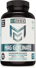 Zhou Magnesium Glycinate - Pure Mag Glycenate Supplement for Men &amp Women Natural Sleep Aid Heart Health Support Muscle Relaxation &amp Vitality - 180 Vegan Friendly Capsules