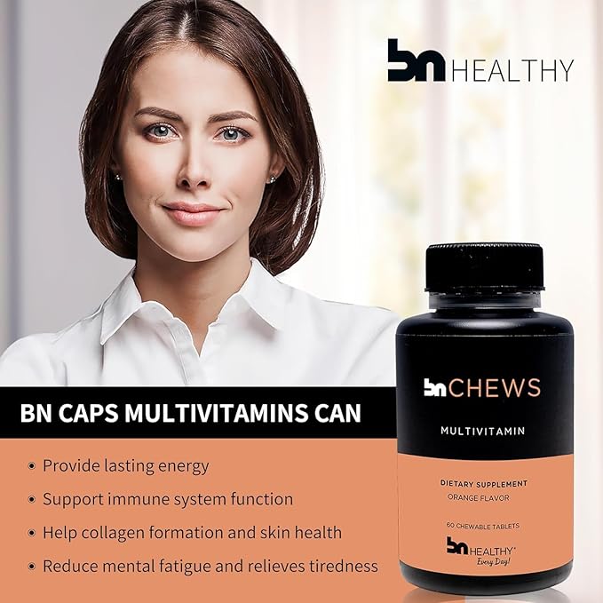 BNHealthy Chewable Bariatric Multivitamin with Iron Vitamin B12 Delicious Orange Flavor – 60 Ct – 30-60 Day Supply.
