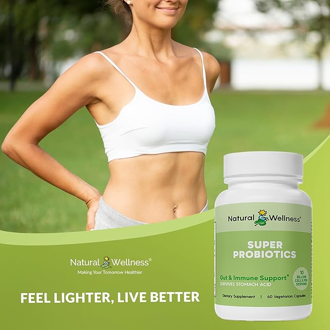 Natural Wellness Super Probiotic + Prebiotic Blend – 10 Billion CFUs with 8 Strains – Probiotics for Women &amp Men for Digestive Health Gut Balance &amp Immune Support – Non-GMO 30-Day Supply