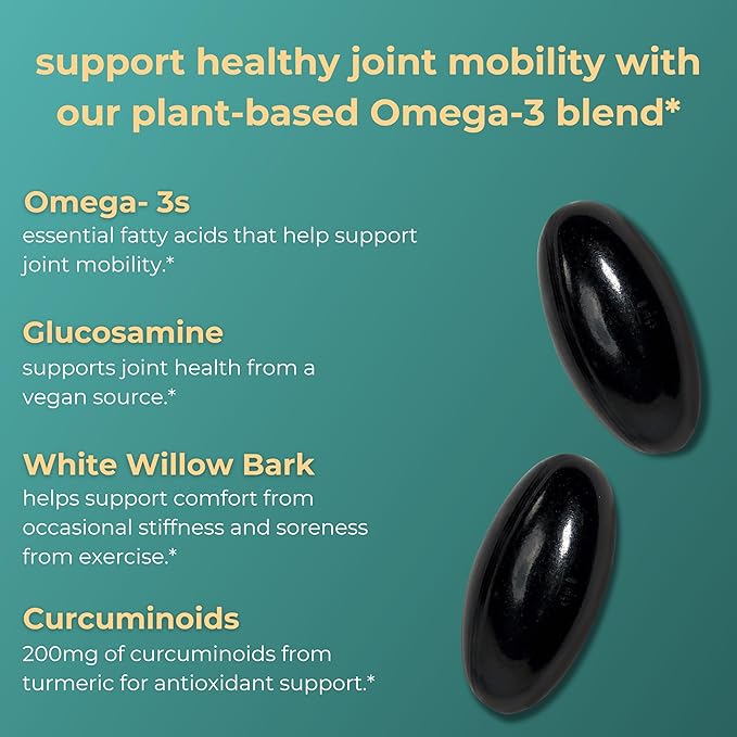 Iwi Life Joint Omega-3 60 Softgels (30 Servings) Plant-Based Algae Omega-3 with Glucosamine Mobility Support Dietary Supplement Krill &amp Fish Oil Alternative No Fishy Aftertaste
