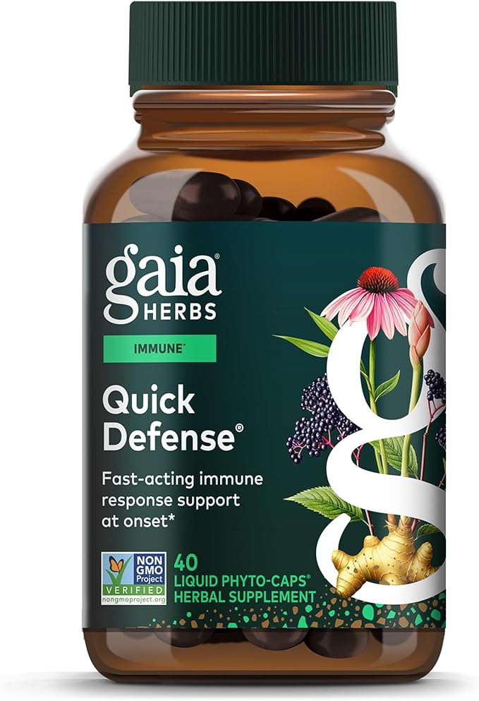 Gaia Herbs Quick Defense - Fast-Acting Immune Support Supplement* - Echinacea Black Elderberry Ginger &amp Andrographis - 40 Vegan Liquid Phyto-Caps (20 Servings)