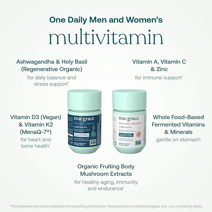 True Grace One Daily Men’s Multivitamin (30 Vegan Tablets) + One Daily Women’s Multivitamin (30 Vegan Tablets) - Non-GMO &amp Gluten Free - 30-Day Supply of Each