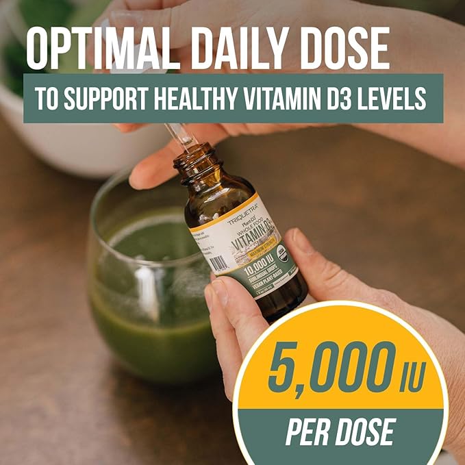 Plant-D3 Organic Vitamin D3 5000 IU - Vegan Max Strength Sublingual Liquid D3 Drops - 200% Higher Absorption - 100% Plant-Based Cholecalciferol Form - Adjustable Dosing for All Ages (1oz Liquid)