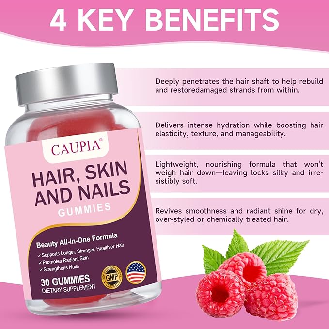 Hair Skin and Nails Gummies All-in-One Advanced Formula Supports Hair Growth - Skin Health &amp Nail Strength - 30 Gummies