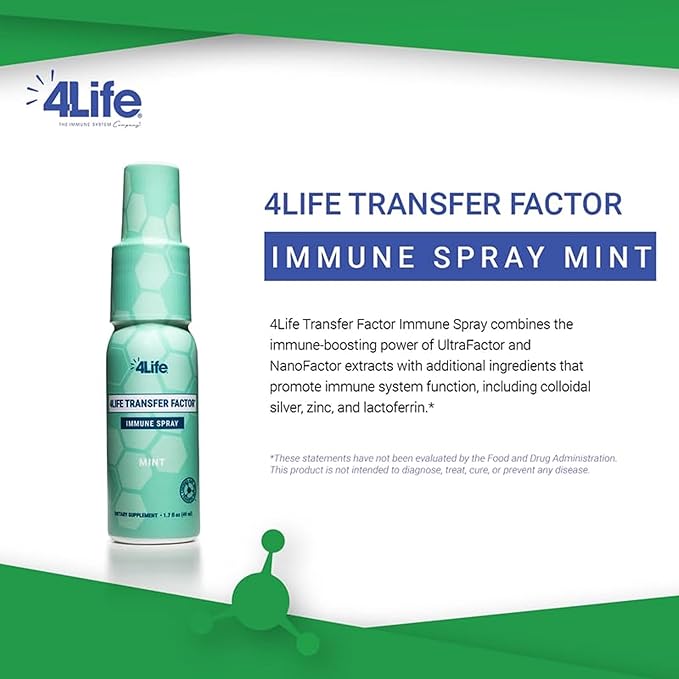 4Life Transfer Factor Immune Spray - Supports Mouth and Throat Immune Health with Zinc Marshmallow Root Extract - Mint Flavor - 1.7 oz