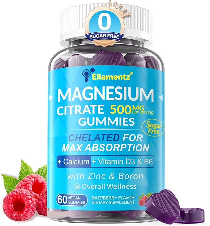 Sugar Free Magnesium Citrate Gummies 500mg for Women Men Chelated Magnesium Supplement with B6 for Constipation | Calm Magnesium Gummies for Mood | Calcium Magnesium Zinc D3 Gummy for Bone &amp Musc