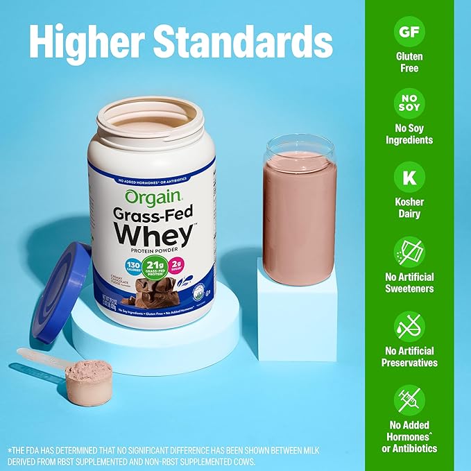 Orgain Whey Protein Powder Creamy Chocolate Fudge - 21g Grass Fed Dairy Protein 5g BCAAs 4g Prebiotic Fiber 2g Sugar No Added Hormones Gluten Free Kosher For Shakes &amp Smoothies - 1.82lb