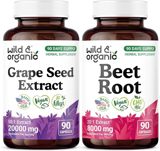 Wild &amp Organic Grape Seed Extract 90 Capsules &amp Beet Root 90 Capsules
