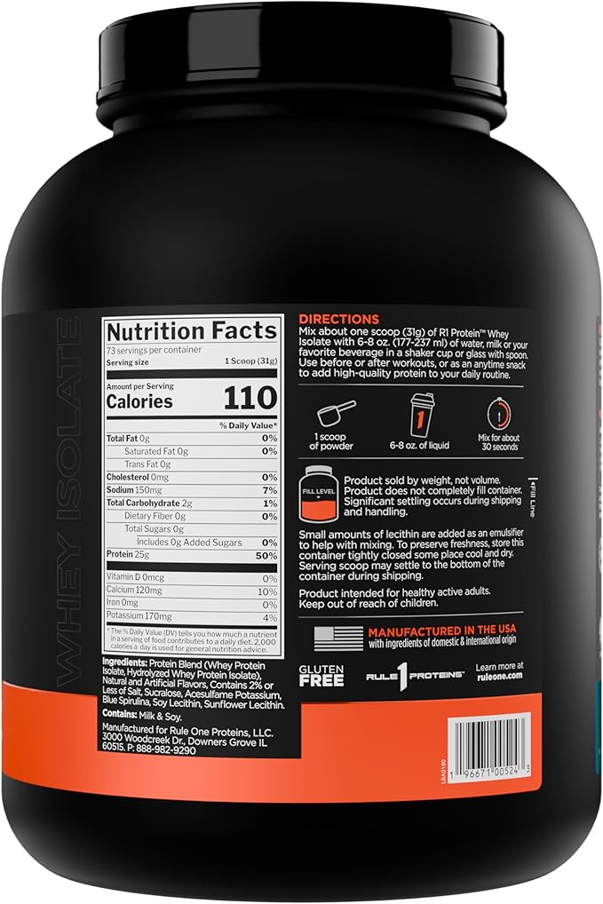 Rule 1 R1 Protein Whey Isolate - with 25g Protein &amp 6g BCAA Exclusively from Isolated &amp Hydrolyzed Sources for Workout Recovery (5 Pounds* Birthday Cake)
