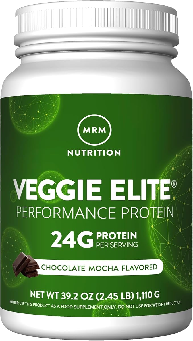 MRM Veggie Elite Performance Protein - Chocolate Mocha Plant-Based Powder 24g Protein per Serving with BCAAs &amp Digestive Enzymes Clinically Tested - Vegan Gluten-Free - 31 Servings
