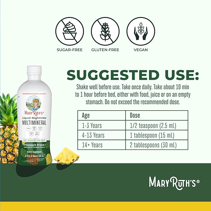MaryRuth's Multivitamin Gummies for Women (Cherry &amp Raspberry) &amp Liquid Nighttime Multimineral (Pineapple) | Clean Label Project Verified® | Vegan | Beauty Bedtime Routine &amp Overall Heal