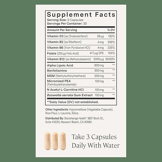Stonehenge Health Dynamic Nerve Supplement - Supports Nerve Function in Fingers Toes Hands and Feet with Alpha Lipoic Acid ALA Benfotiamine Pea Robust B Complex Boswellia (Pack of 2)