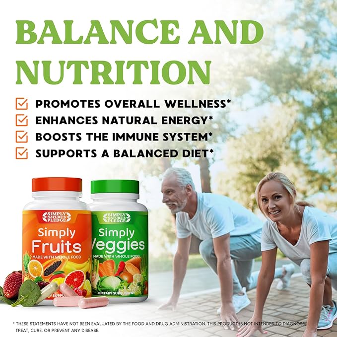 Simply Nature's Pledge - Packed with Over 40 Different Fruits &amp Vegetables - Made with Whole Food Superfoods - with High Beta Carotene – 100% Soy Free - 90 Count (Pack of 2)