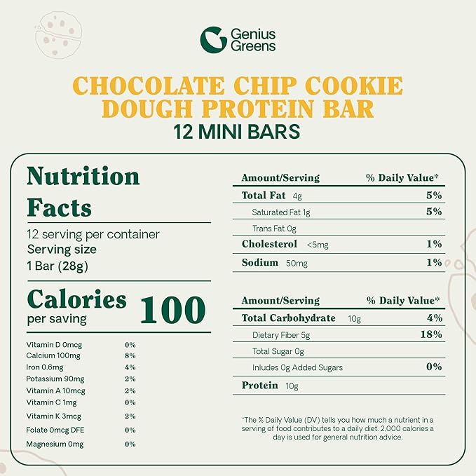 GENIUS GREENS High Protein Bars Low Sugar - Less than 1g of Sugar Protein Bars Low Carb Gluten Free - 36% Protein (10g) - 7 Brain Foods - Support Brain Health - Memory - Focus - Contains Lions Mane