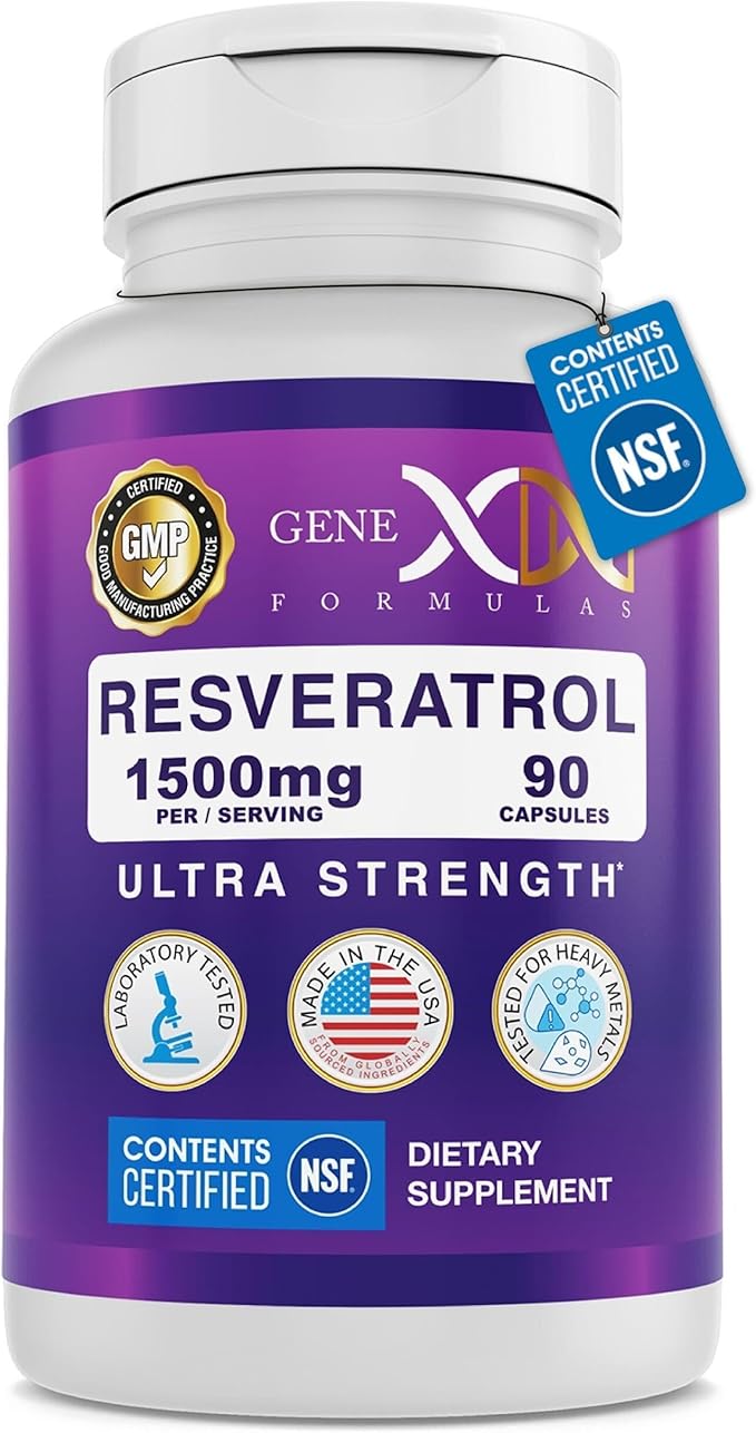 Genex Formulas Resveratrol 1500 mg Supplement for Healthy Aging – NSF Certified for Safety Quality &amp Label Accuracy – Potent Antioxidant &amp Healthy Aging Formula - Gluten Free 90 Count