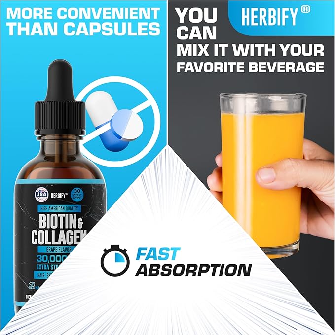 HERBIFY Bundle - Lions Mane Drops &amp Biotin and Collagen - Brain Hair Skin &amp Nails Support