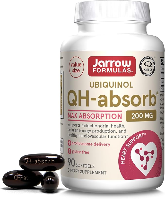 Jarrow Formulas QH-Absorb 200 mg - Active Antioxidant Form of Co-Q10 - Dietary Supplement - Supports Mitochondrial Energy Production &amp Cardiovascular Health - 90 Softgels