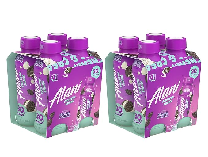Alani-Nu Protein Shake Cookies and Cream Flavor 30g Protein Per Bottle Lactose-Free Gluten-Free Low Sugar High-Protein Drink for Muscle Growth Perfect for Breakfast or Post-Workout 2 Box With