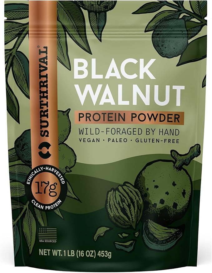 Surthrival: Black Walnut Protein Powder Wild-Foraged Ethically-Harvested 17g Protein USA Sourced Vegan Paleo Gluten-Free 1lb