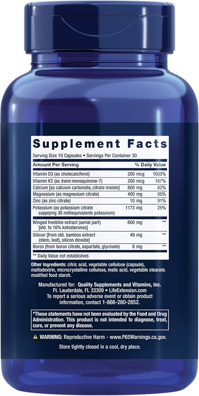 Life Extension Dr. Strum's Intensive Bone Formula Cissus quadrangularis Calcium Vitamin D3 K2 Magnesium zinc Potassium Boron Bone Health Support Formula Gluten Free Non-GMO 300 Capsules