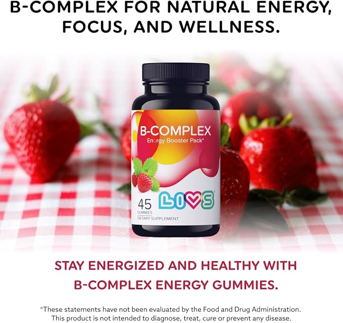 LIVS Vitamin B Complex Gummies with B12 Biotin B3 B6 &amp Vitamin C for Kids &amp Adults | Energy Support &amp Recovery Supplement | Promotes Mood Metabolism &amp Nerve Function | Strawberry