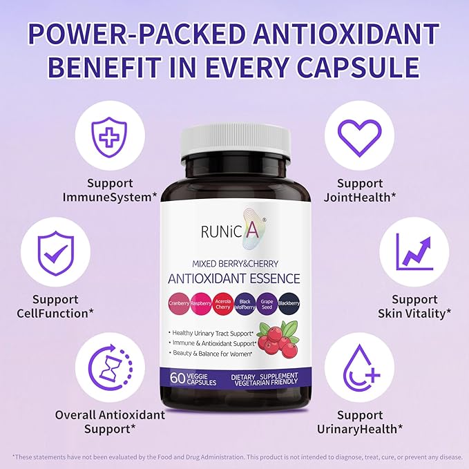 6X 6-in-1 Mixed Berry &amp Cherry Antioxidant Supplement - Urinary Tract Health &amp Immune Support - 180 Vegan Capsules 90-Day Ultimate Supply
