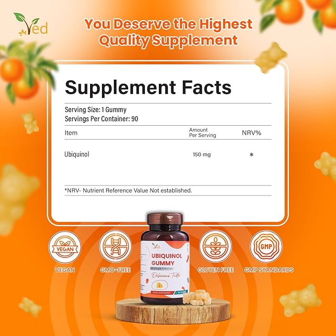 Ubiquinol Gummy 150 mg 90 Counts High Absorption/Enhanced boiactivity CoQ10.