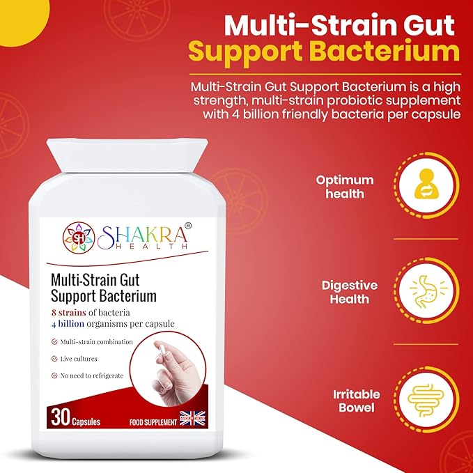 Multi-Strain Gut Support Bacterium (30 Capsules) Soothes &amp Supports Gut Bowel &amp Digestive Health Colon Issues &amp I. B. S Relief. Powerful Multi-Strain Pro-Biotic | Shakra Health