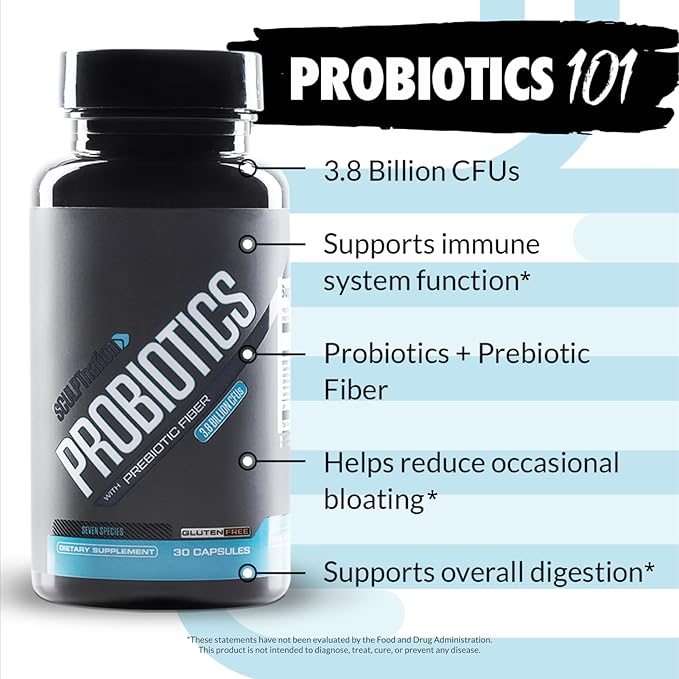 Sculpt Nation by V Shred Premium Probiotics - Digestive &amp Gut Health Support - Helps with Occasional Constipation Gas and Bloating - 30-Day Supply