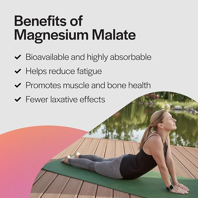 PureFormulas Magnesium Malate Capsules - Chelated Malate - Highly Bioavailable Form to Support Energy Bone Health + Muscle Recovery malato de magnesio 360 mg - 120 Capsules