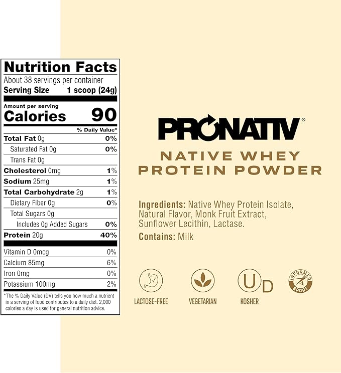 100% Whey Native Protein Powder French Vanilla 2 lb Made from Farm Fresh Milk No Artificial Flavors or Preservatives for Muscle Health and Recovery Lactose Free