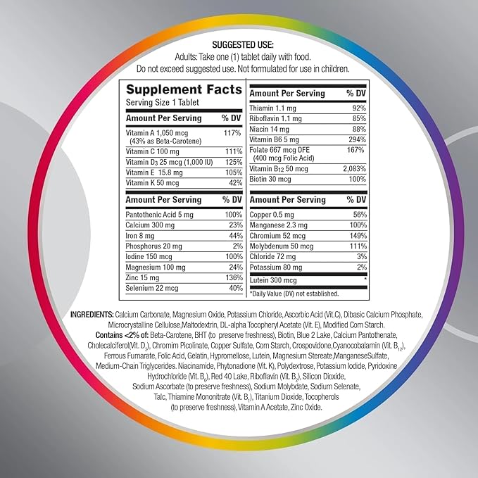Silver Women 50 Plus Multivitamin Minerals Vitamins &amp Supplements Hair Skin and Nails Vitamins Vitamin C Antioxidants Supplement 275Ct Tablets