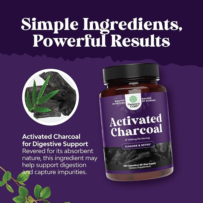 Bundle of Activated Charcoal Pills Detox &amp Cleanse - Purifying Coconut Capsules with 1200 mg Per Serving for Bloating Relief and Vitamin D3 with K2 MK7 Supplement for Immune Support and Bone Healt