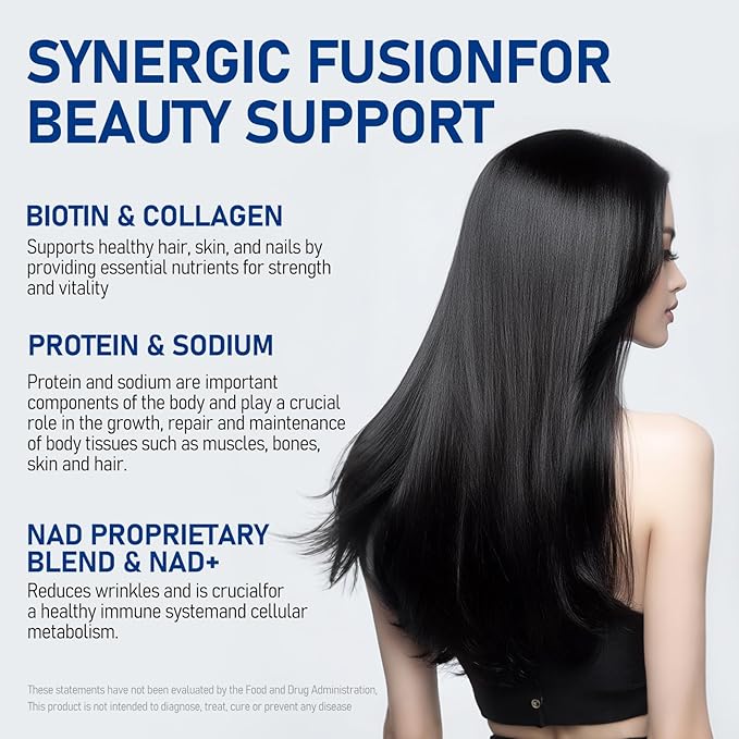 Biotin Supplement for Supports Thicker Fuller Hair Skin &amp Nails Hair Growth Vitamins for Women and Men with 1000mg Biotin 1000mg NAD+ Collagen Sodium Non-GMO 40 Servings