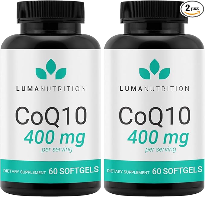 Luma Nutrition CoQ10 400mg Softgels - High-Absorption Coenzyme Q10 - Co Q-10 200mg / 400mg Per Serving - Heart Health - 60 Liquid Softgels (Pack of 2)