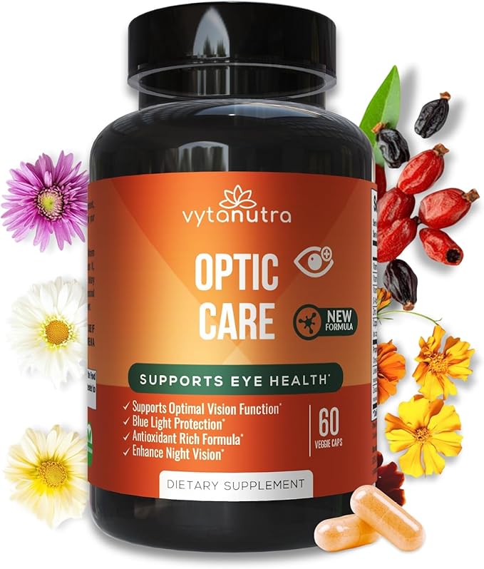 Optic Care Eye Vitamins – Lutein Zeaxanthin Vitamins A C E Zinc Copper – Antioxidant &amp Micronutrient Formula with Chrysanthemum &amp Goji Berry for Vision Support &amp Eye Strain Relief – 60