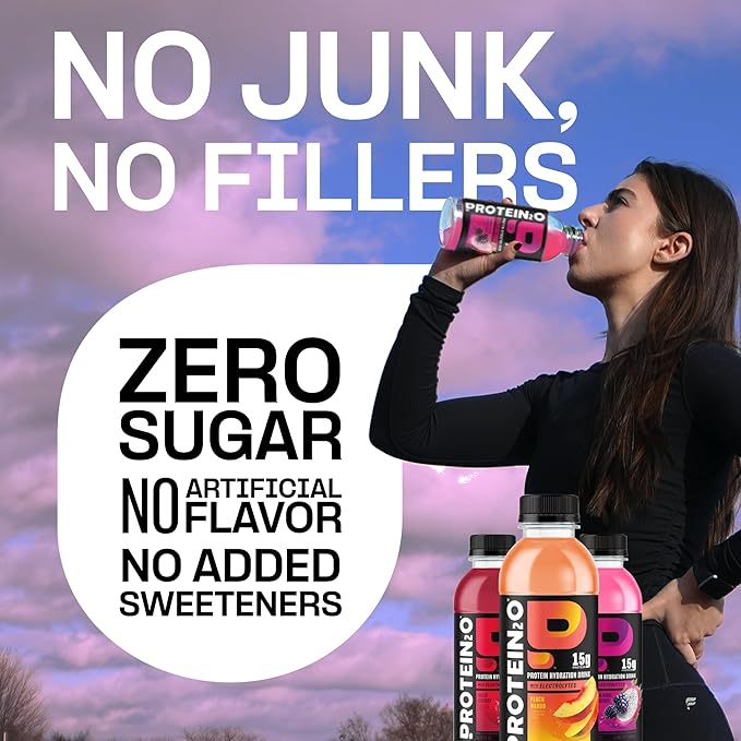 Protein2o Hydration Drink - 2-in-1 Liquid Clear Whey Protein Isolate and Electrolyte Drink - 15g Protein Vitamins B5 B6 - Post-Workout Recovery - 16.9 Fl Oz - Flavor Fusion Variety(Pack of 24)