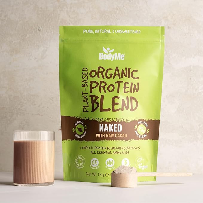 BodyMe Organic Vegan Protein Powder Blend | Raw Cacao | 2.2lb 1kg | UNSWEETENED with 3 Plant Proteins